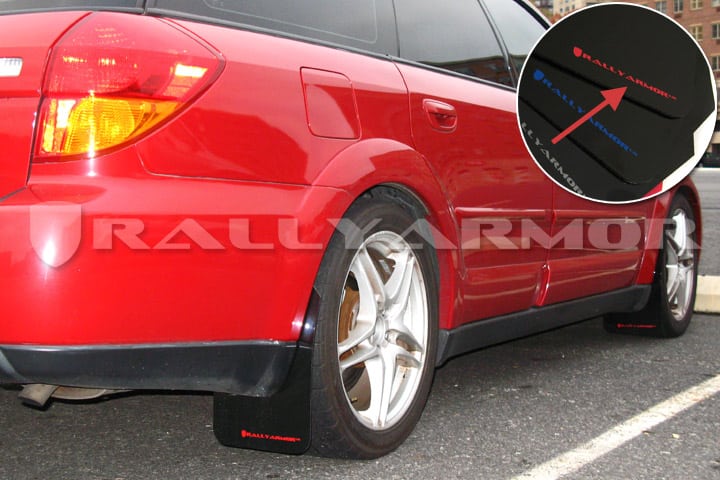 RALLY ARMOR UR RED MUD FLAPS FOR 2005-2009 SUBARU LEGACY OUTBACK w/ WHITE LOGO