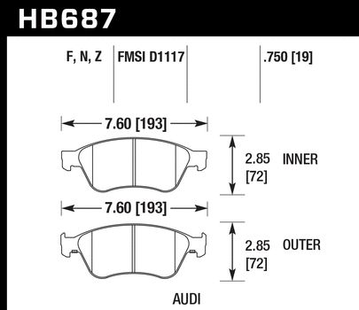 Hawk Performance HP+ Front Brake Pad Sets - 05-10 Audi A8, 07-11 S6, 07 ...