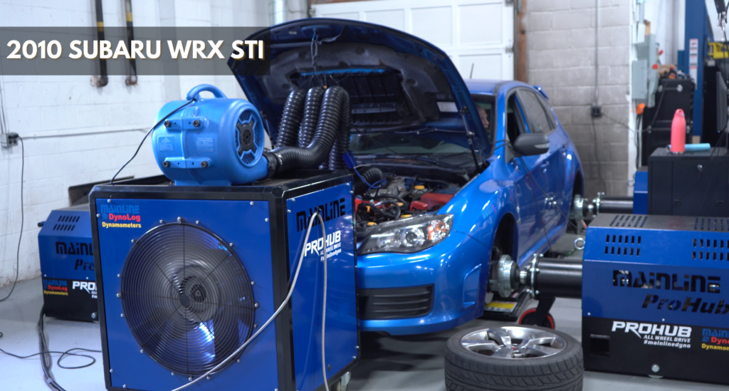 2010 Subaru WRX STI in World Rally Blue being tuned on a Dynotuner